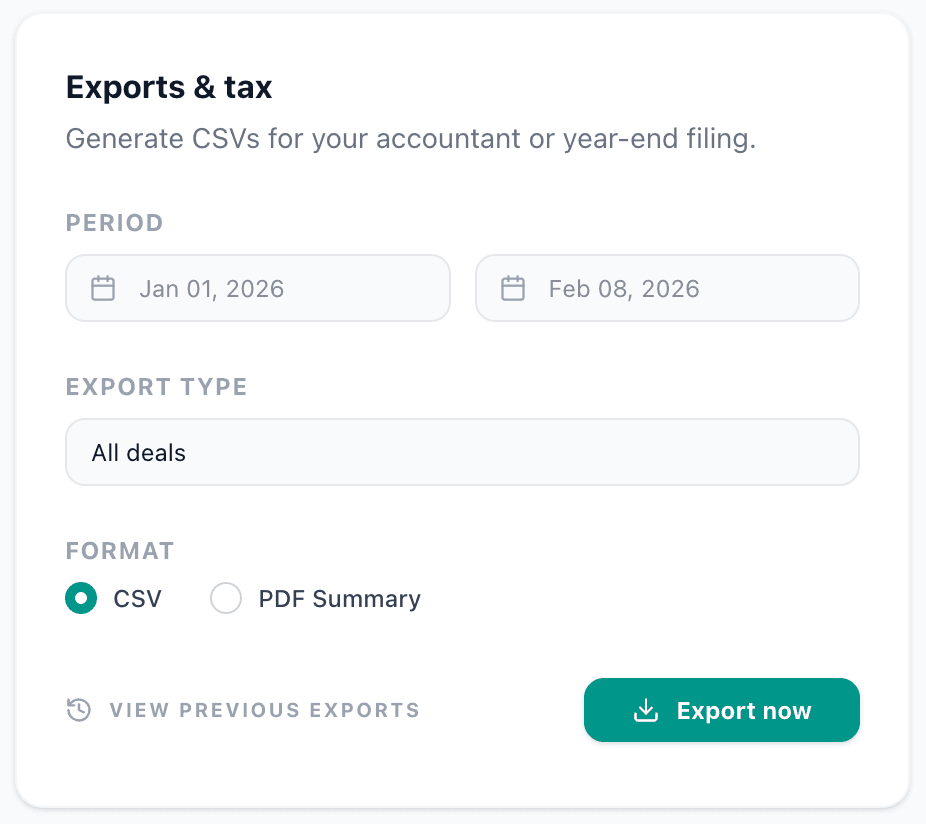 Export for taxes